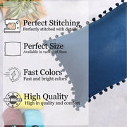 Velvet Cushion Covers Adorned With Pom Poms Rectangular Set of 2 ,Blue